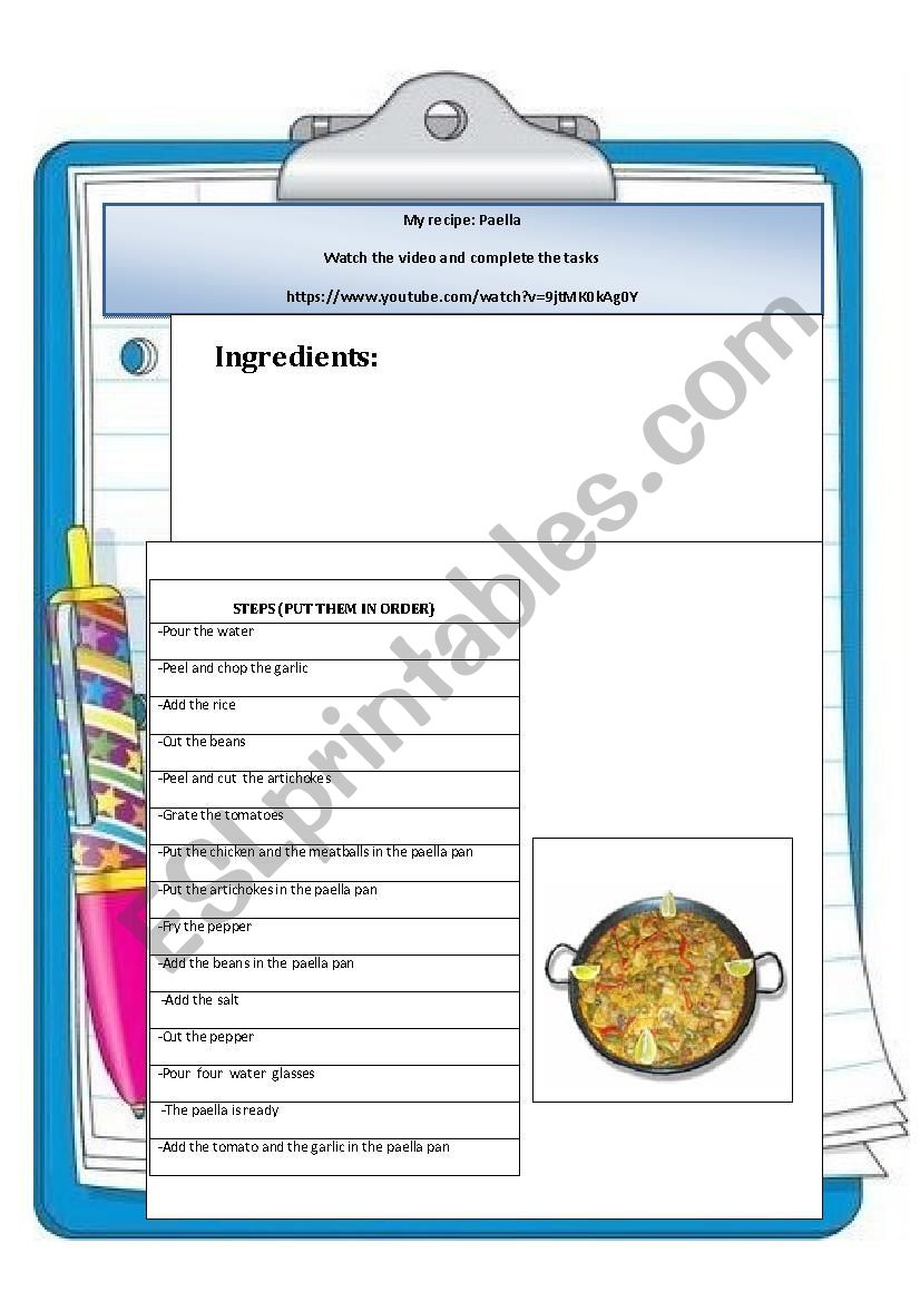 paella time worksheet