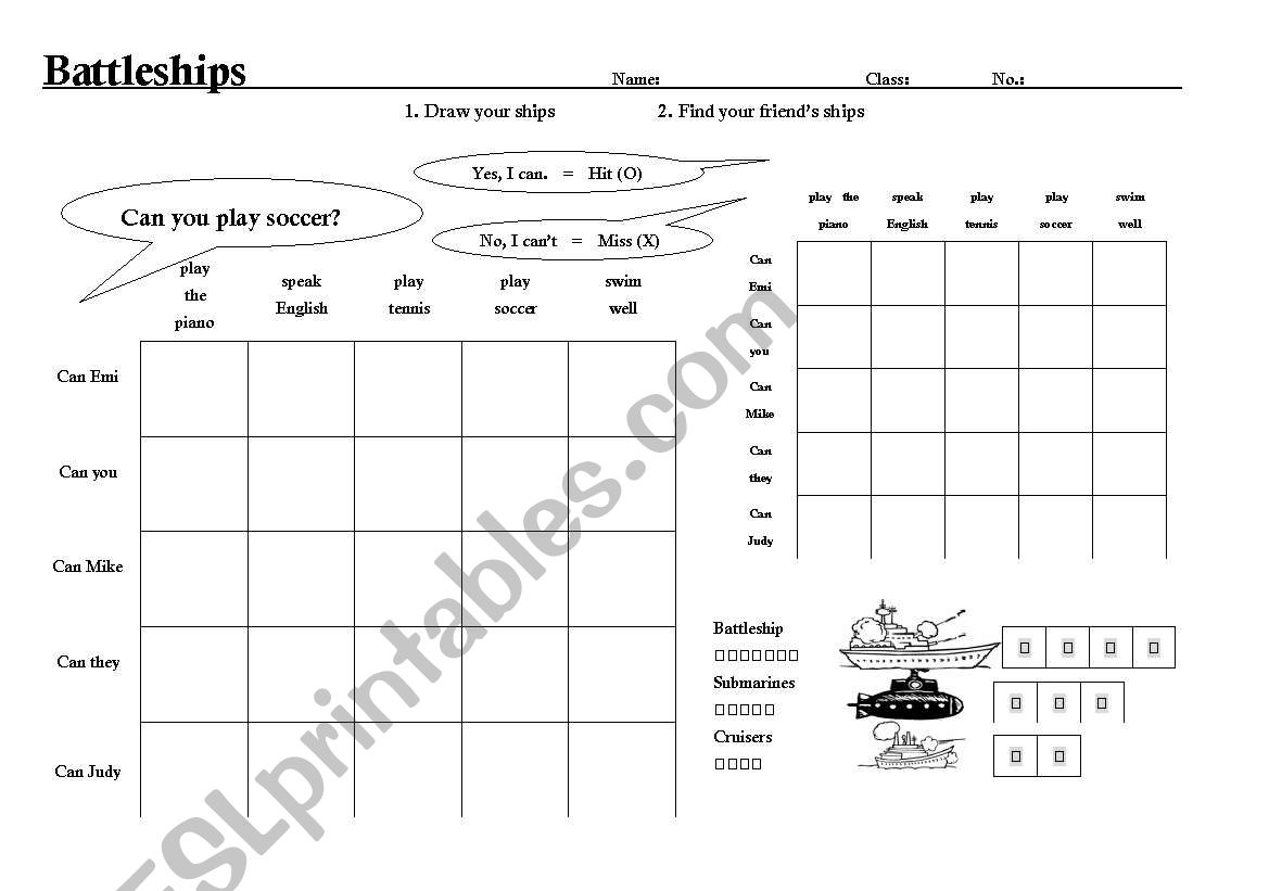 Battleship worksheet