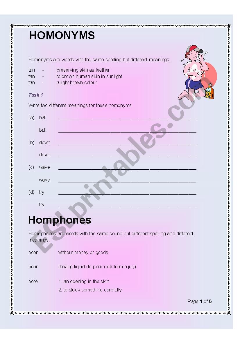 Homophones and Synonyms worksheet