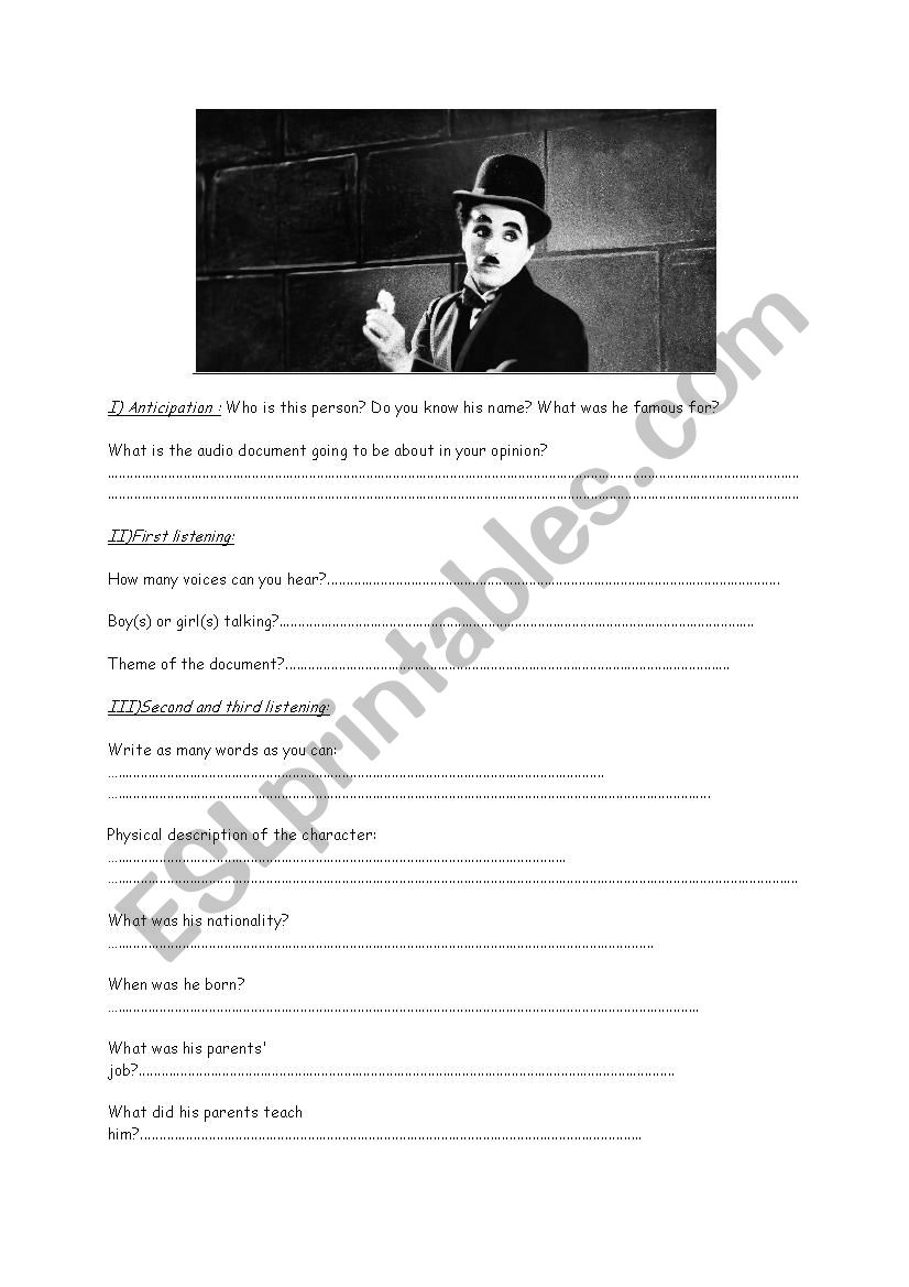 Charlie Chaplin worksheet