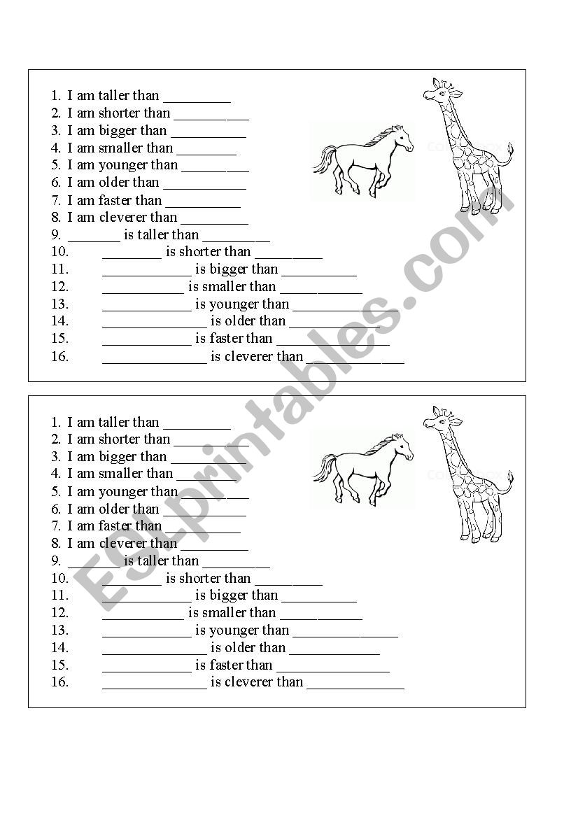 Comparatives worksheet