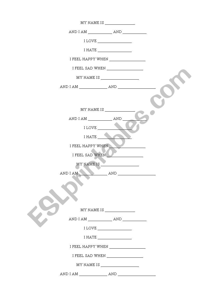 I am poem worksheet