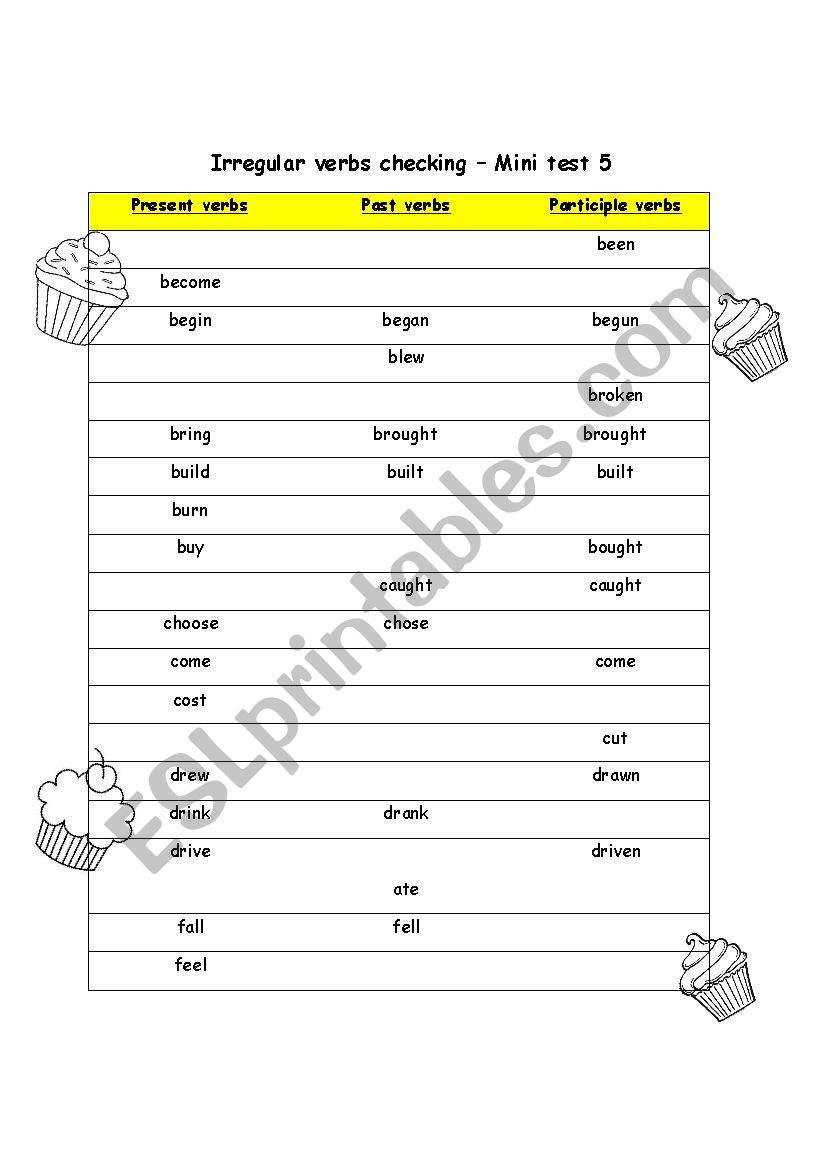 Irregular verbs checking exercise