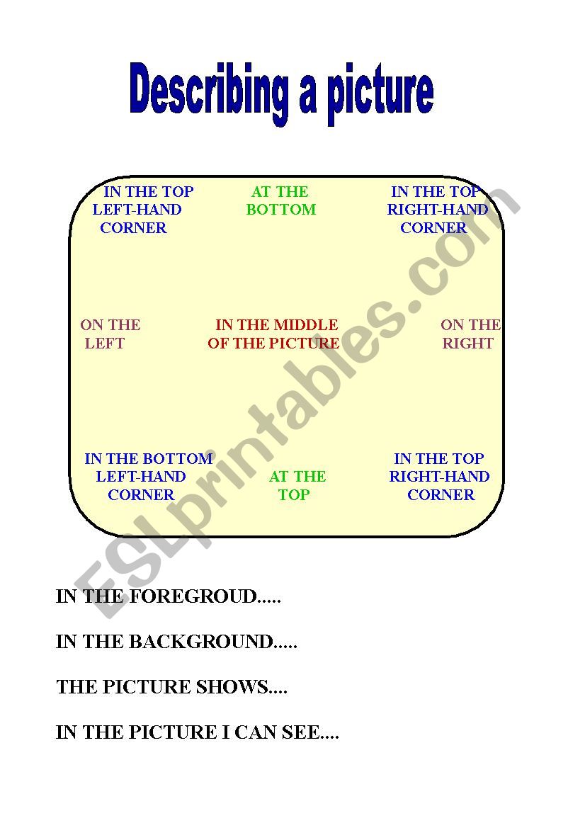 DESCRIBING A PICTURE worksheet