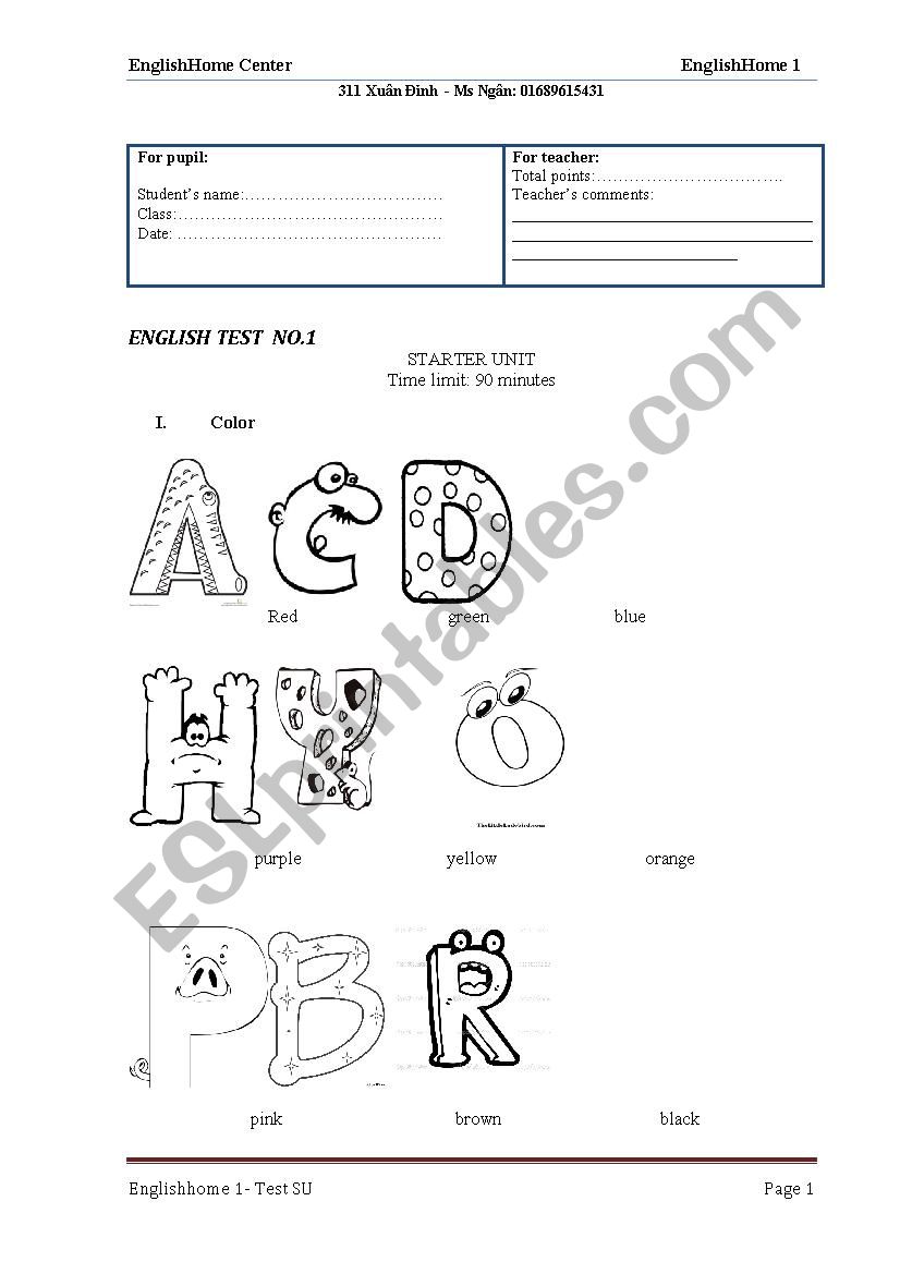 english test  worksheet