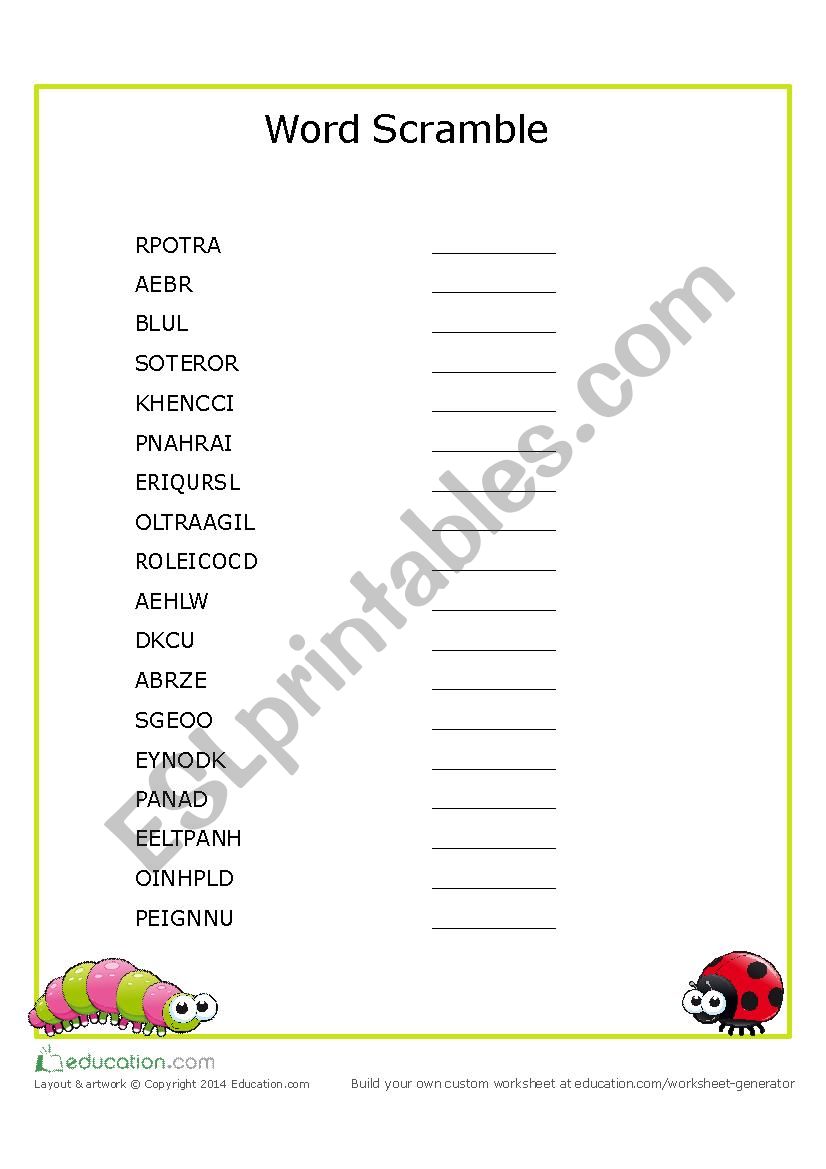 Animal scramble worksheet