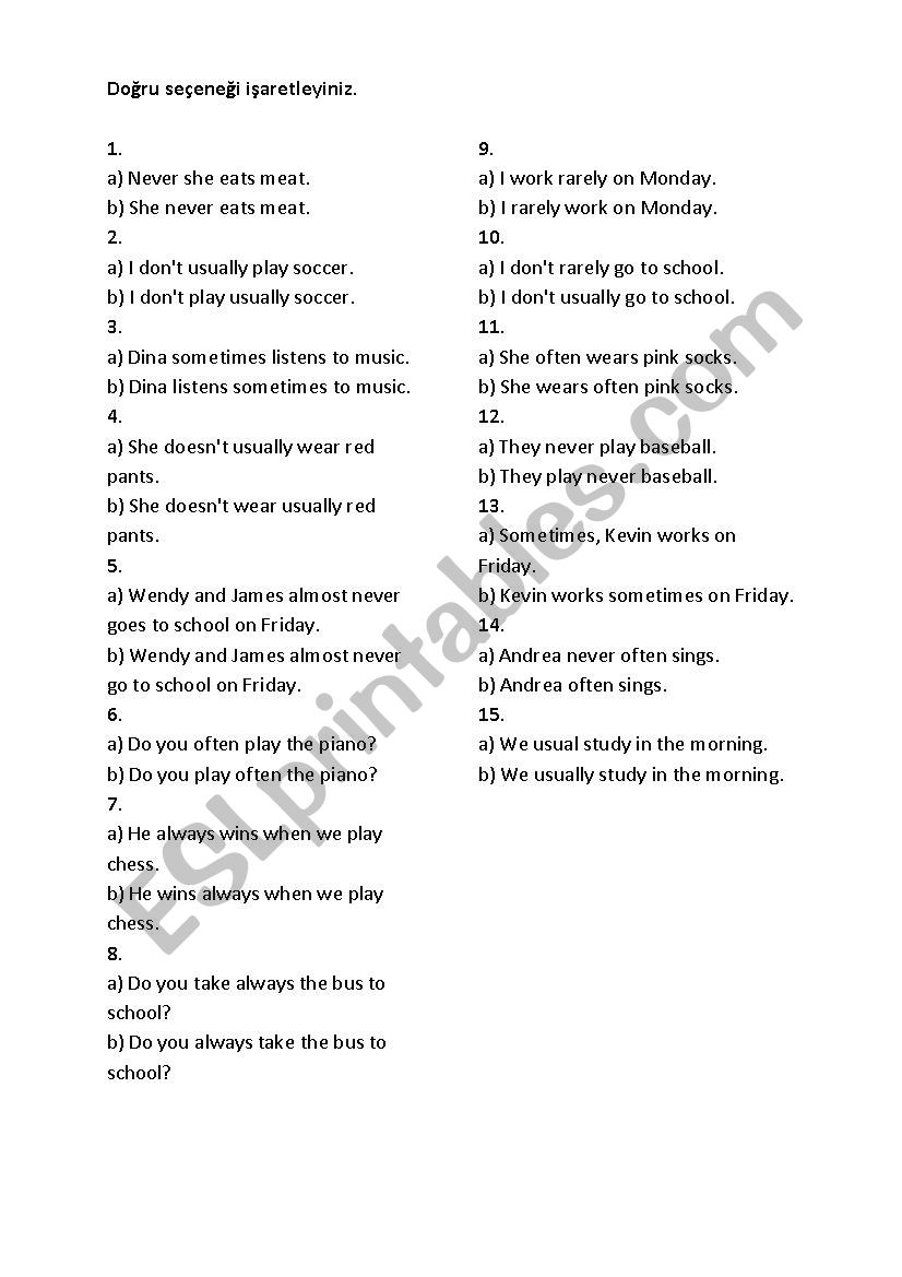 Frequency Adverbs  worksheet