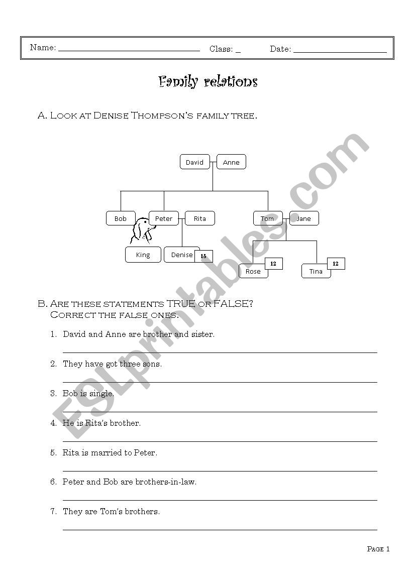 family relations worksheet