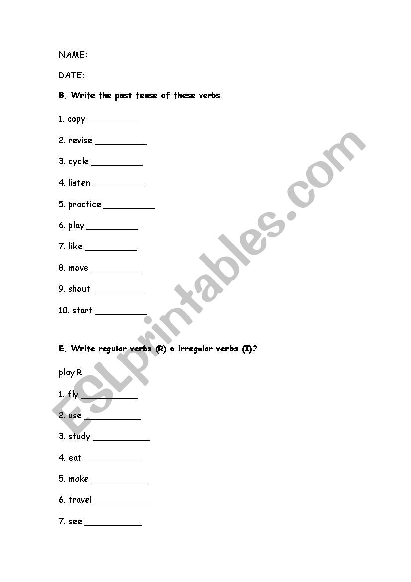 PAST TENSE worksheet