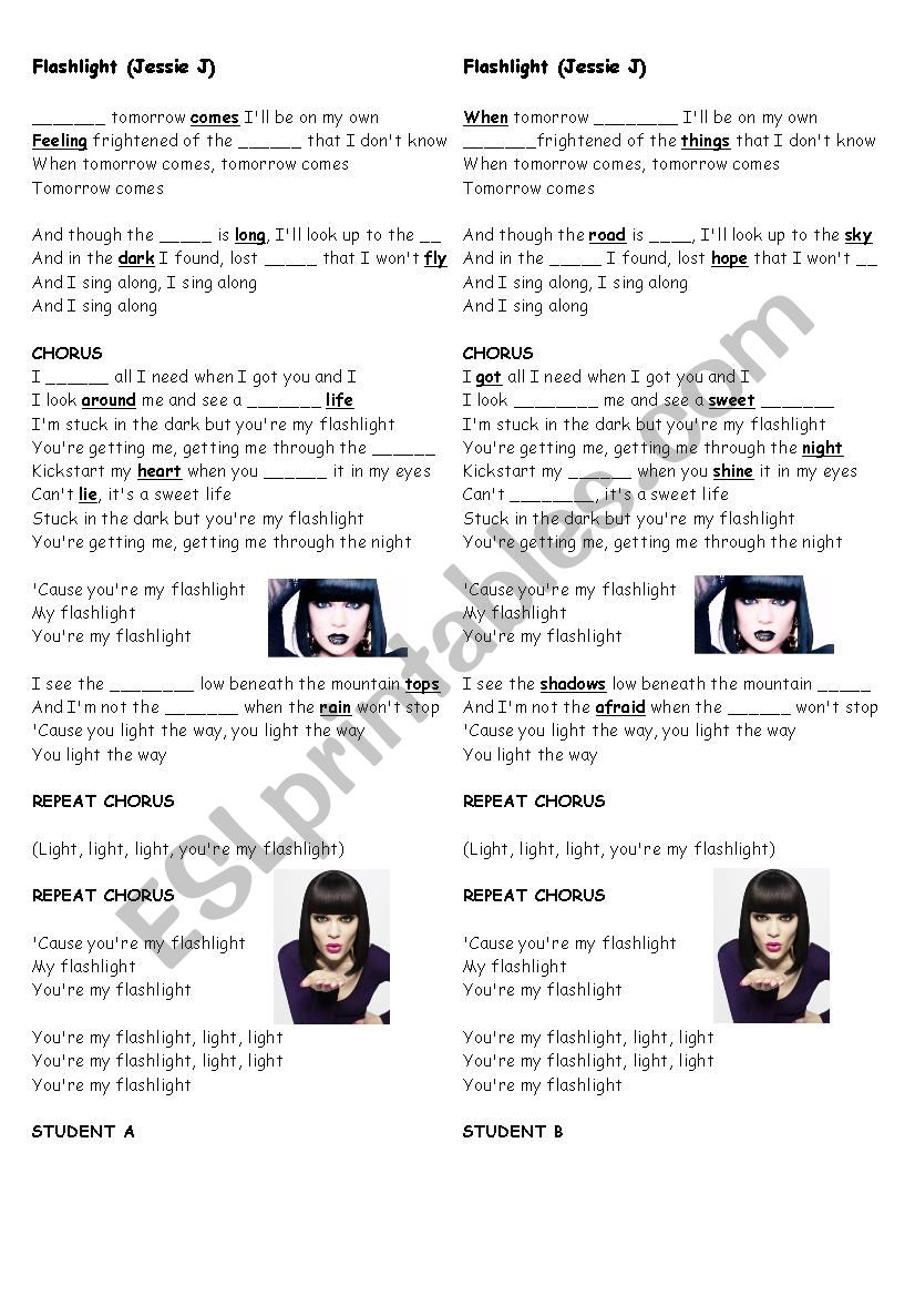 Flashlight Jessie J worksheet