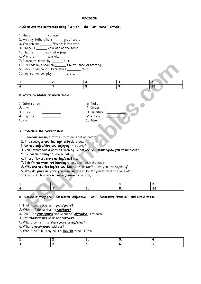 revision worksheet