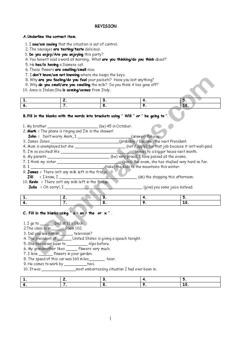 revision worksheet