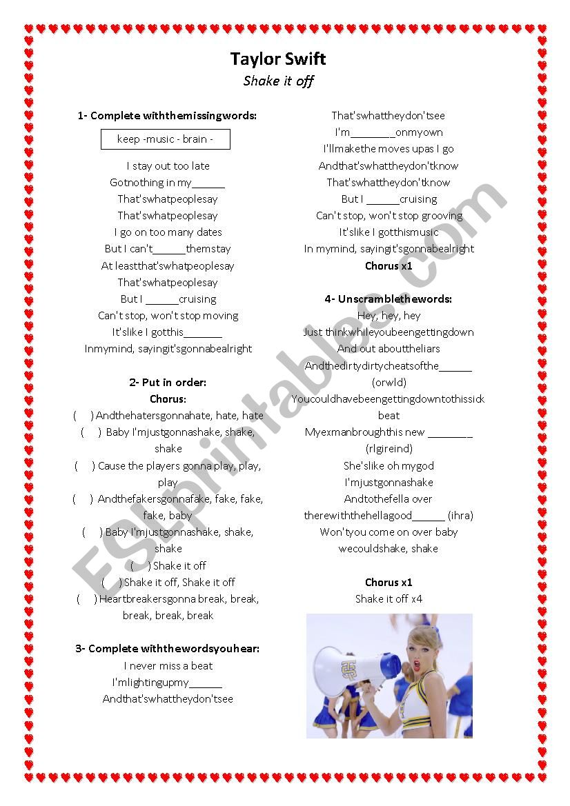 Taylor Swift Shake it off worksheet