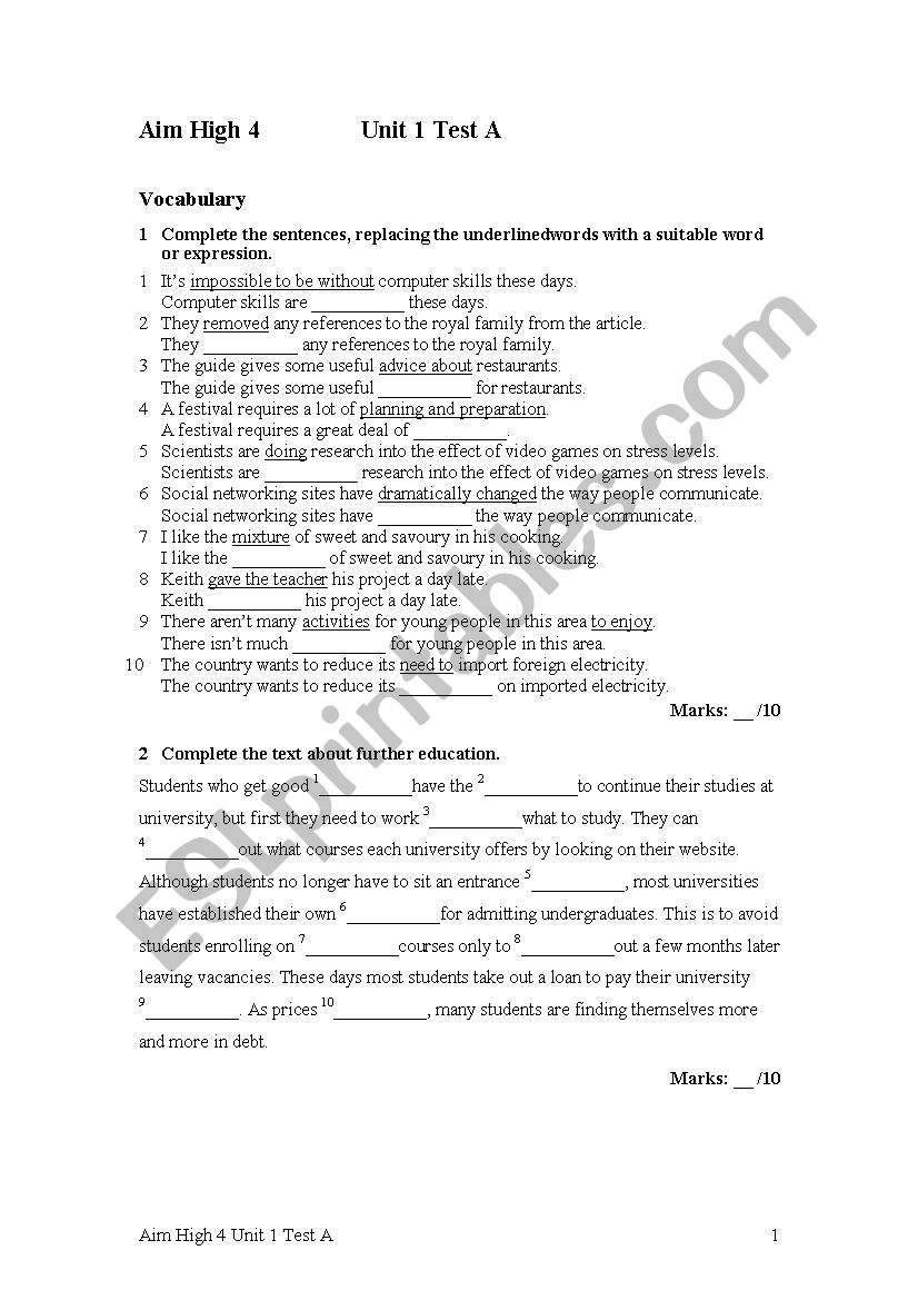 grammar worksheet worksheet