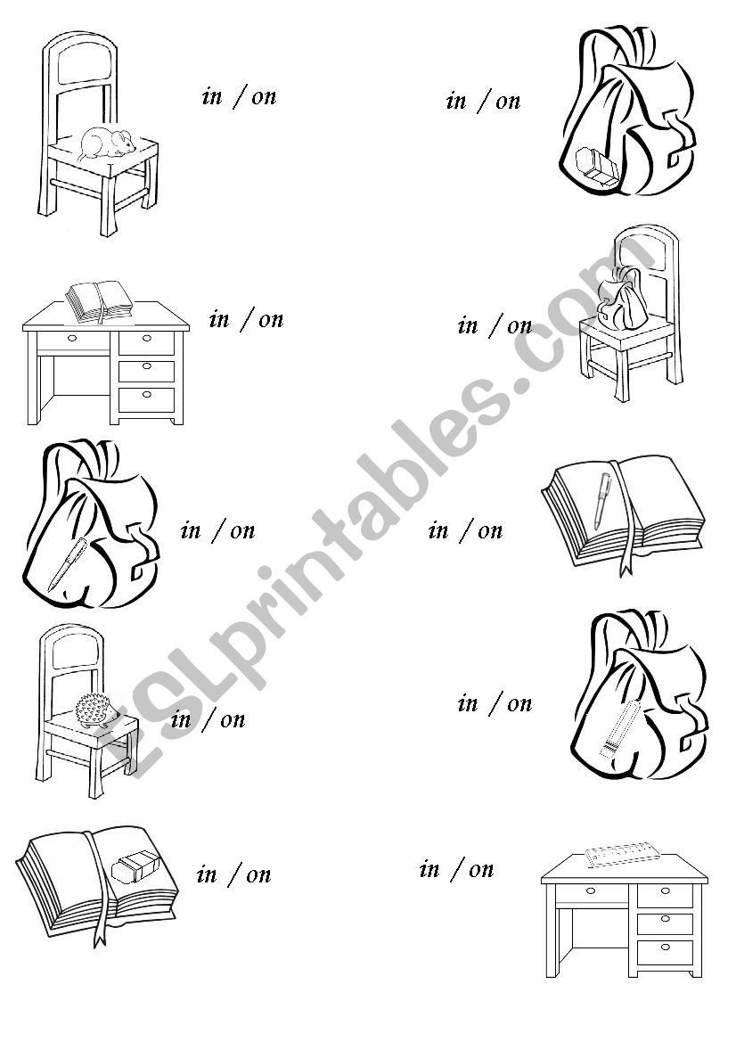 In or on? Choose! worksheet