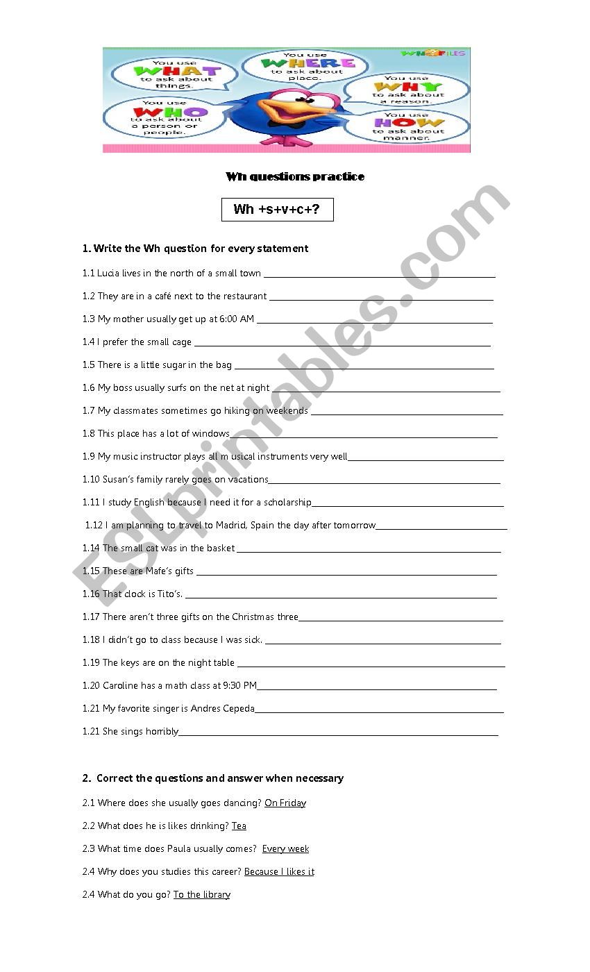 WH QUESTIONS worksheet