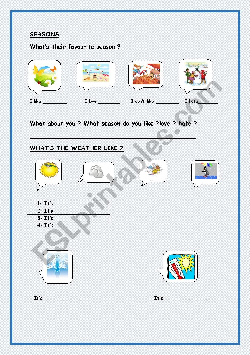 seasons,days,months,years! worksheet