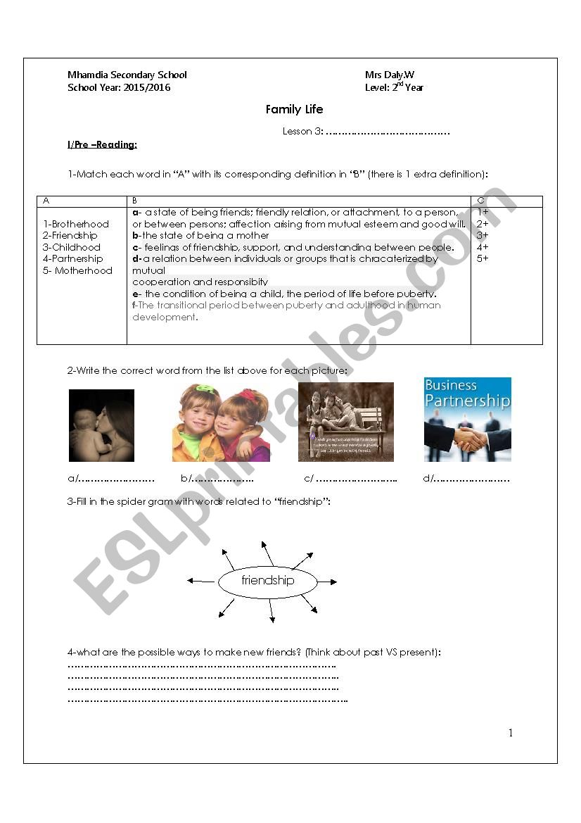 friendship worksheet