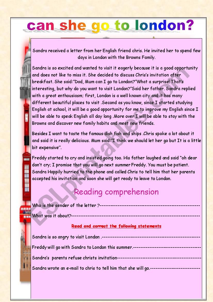 Can she go to London ?  worksheet