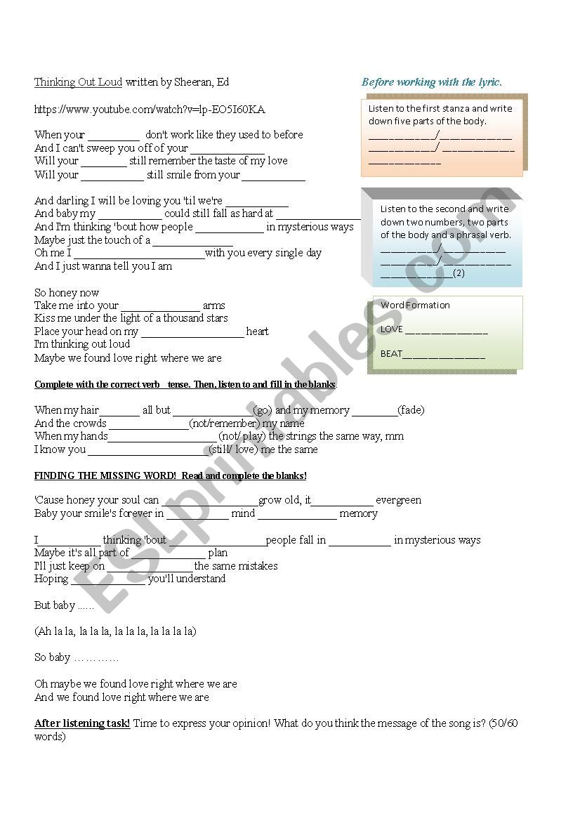 Thinking Out Loud worksheet