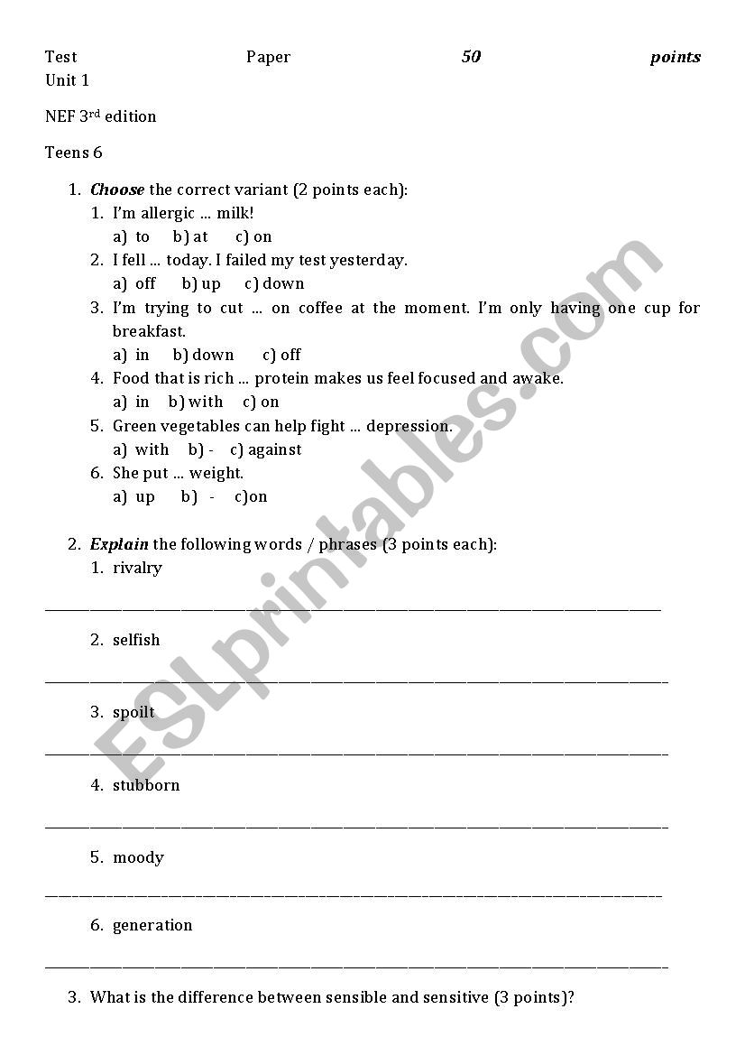 Test Unit 1 New English File 3rd edition Intermediate 