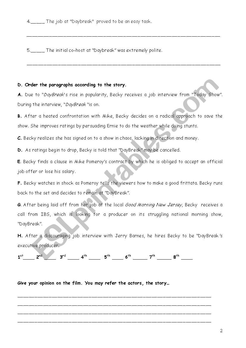 Movie worksheet " Morning Glory" - ESL worksheet by Fatatita