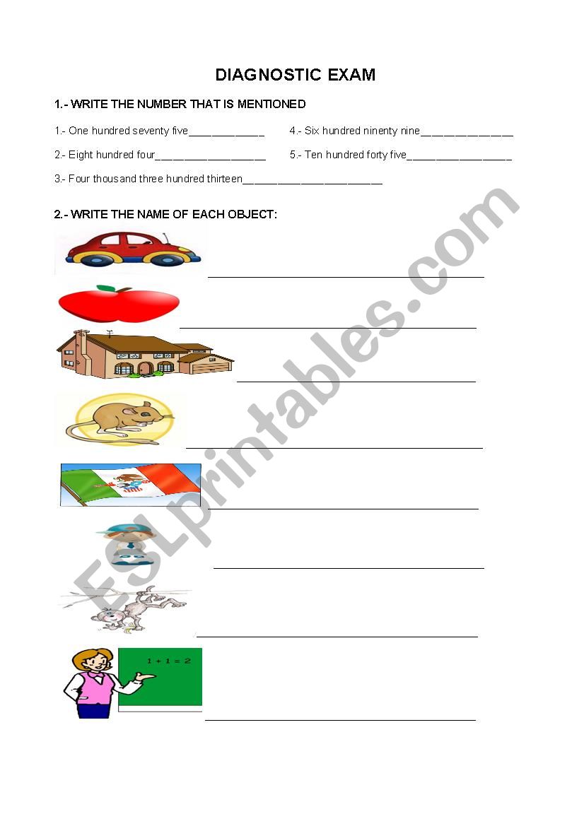 diagnostic exam worksheet