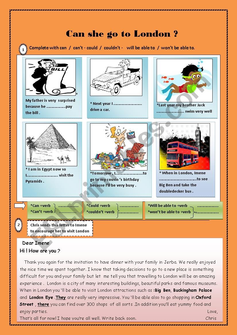 Can she go to London ? worksheet