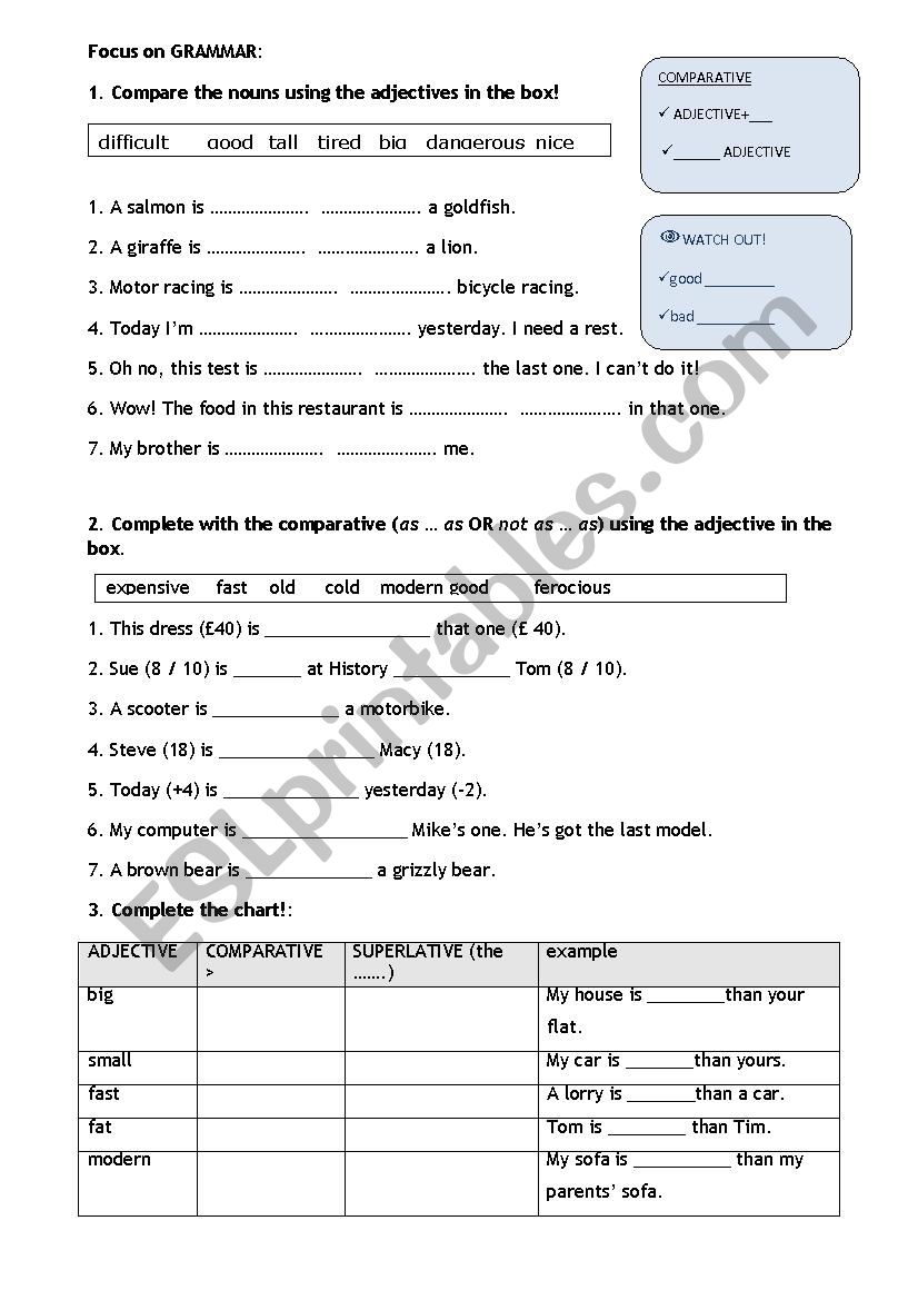 Grammar revision: comparatives superlatives