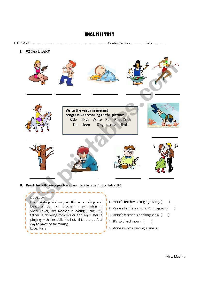 present continuous test worksheet