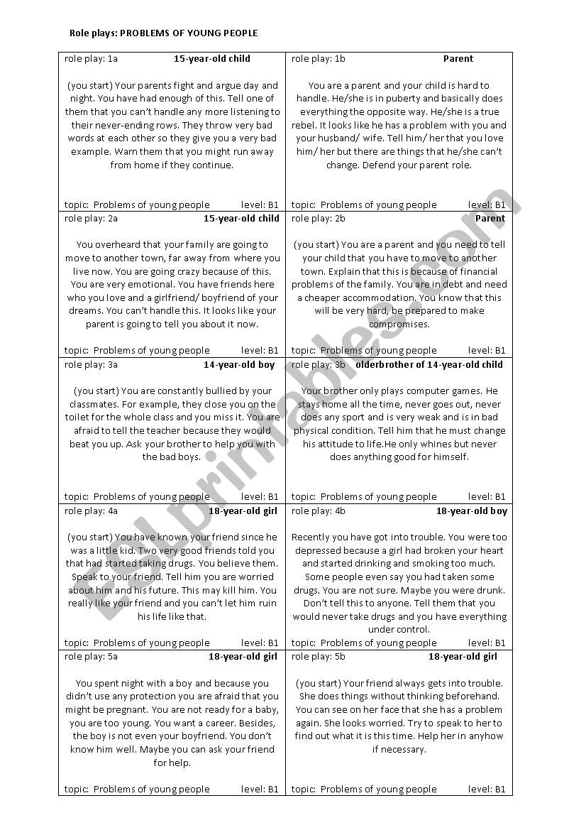 Problems of Young People worksheet