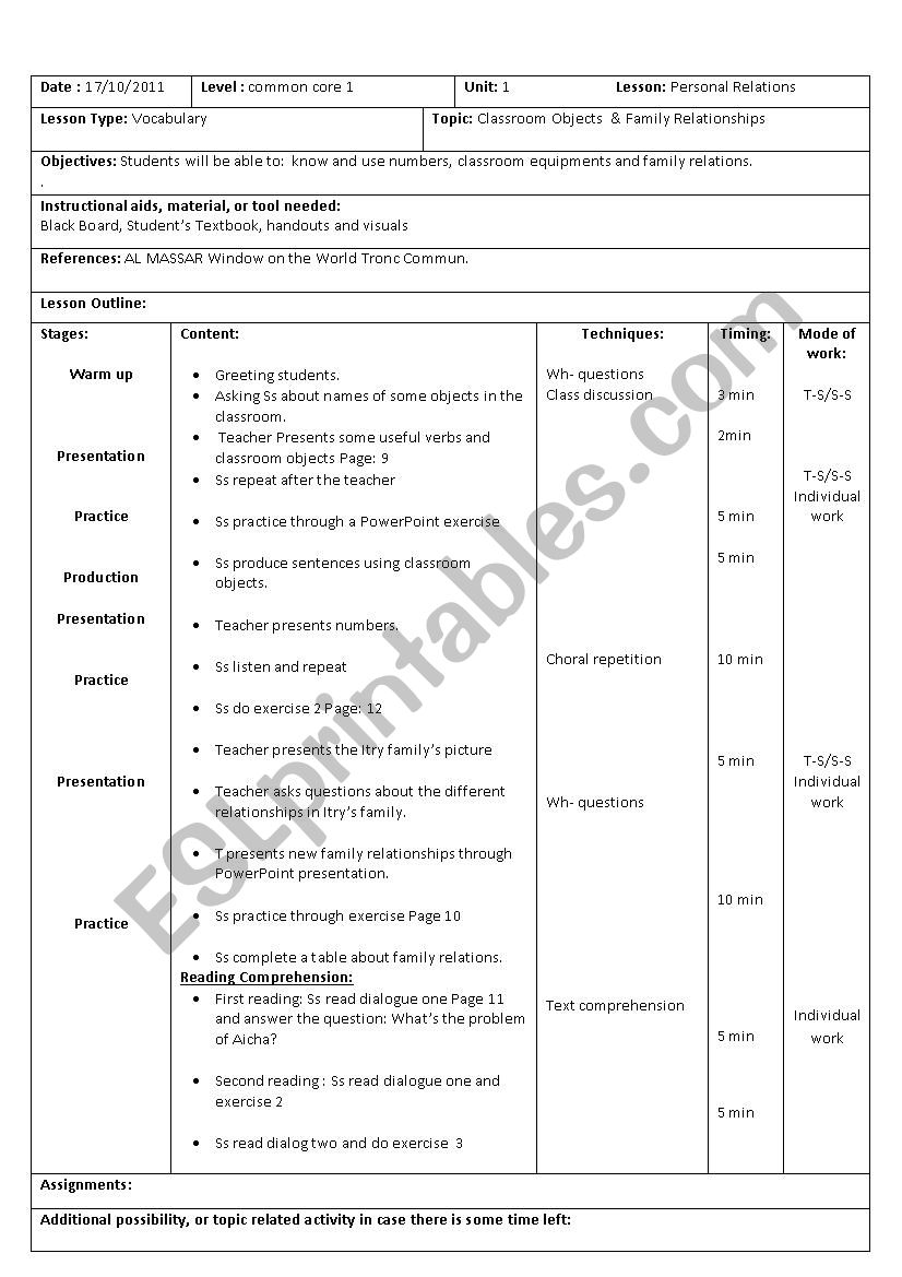 lesson plan worksheet