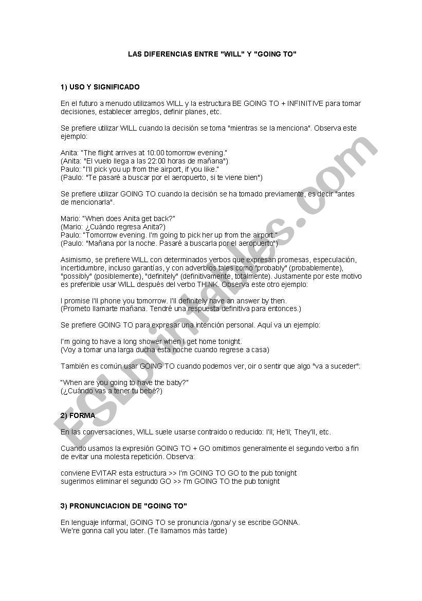 going to v/s will worksheet