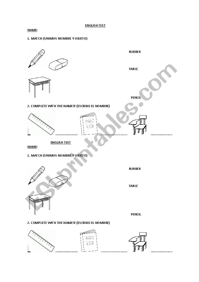 School objects worksheet