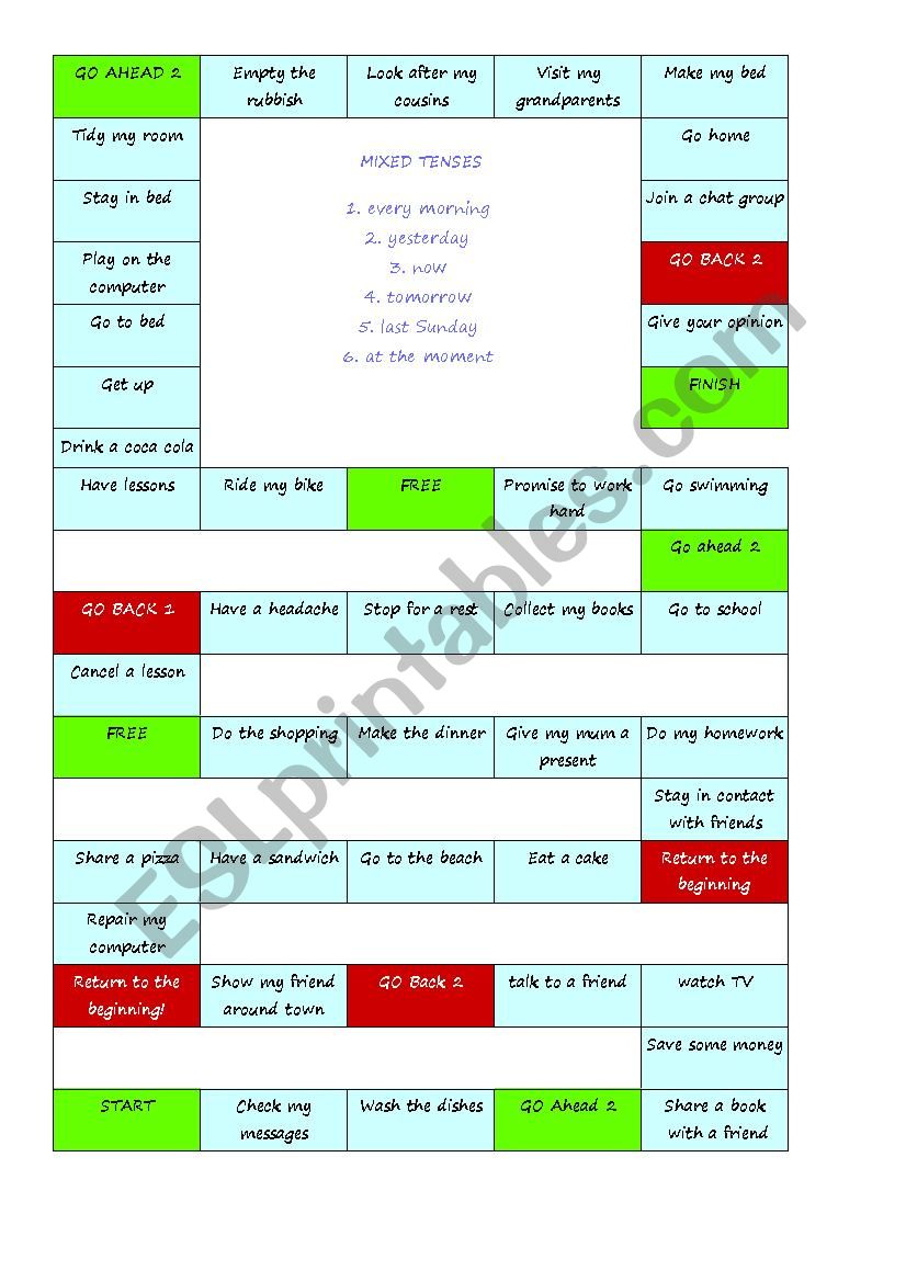 Mixed Tenses Board Game worksheet