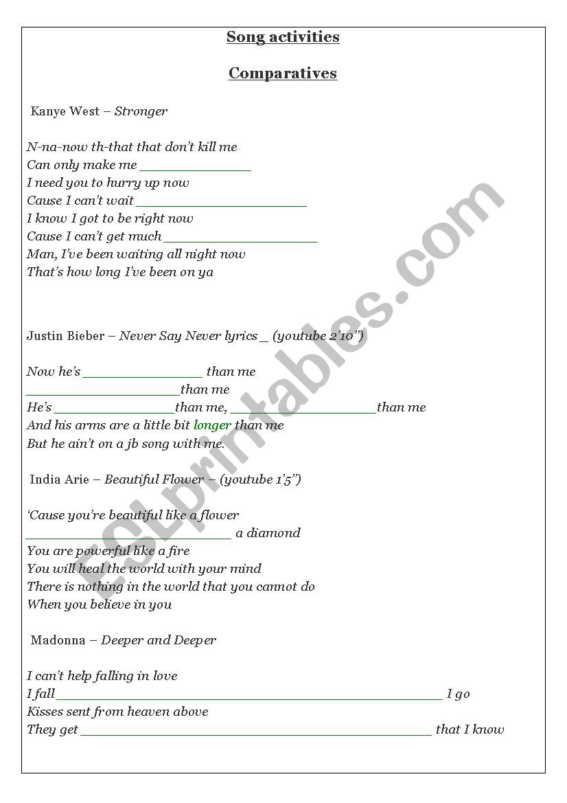 song activities to practice comparatives