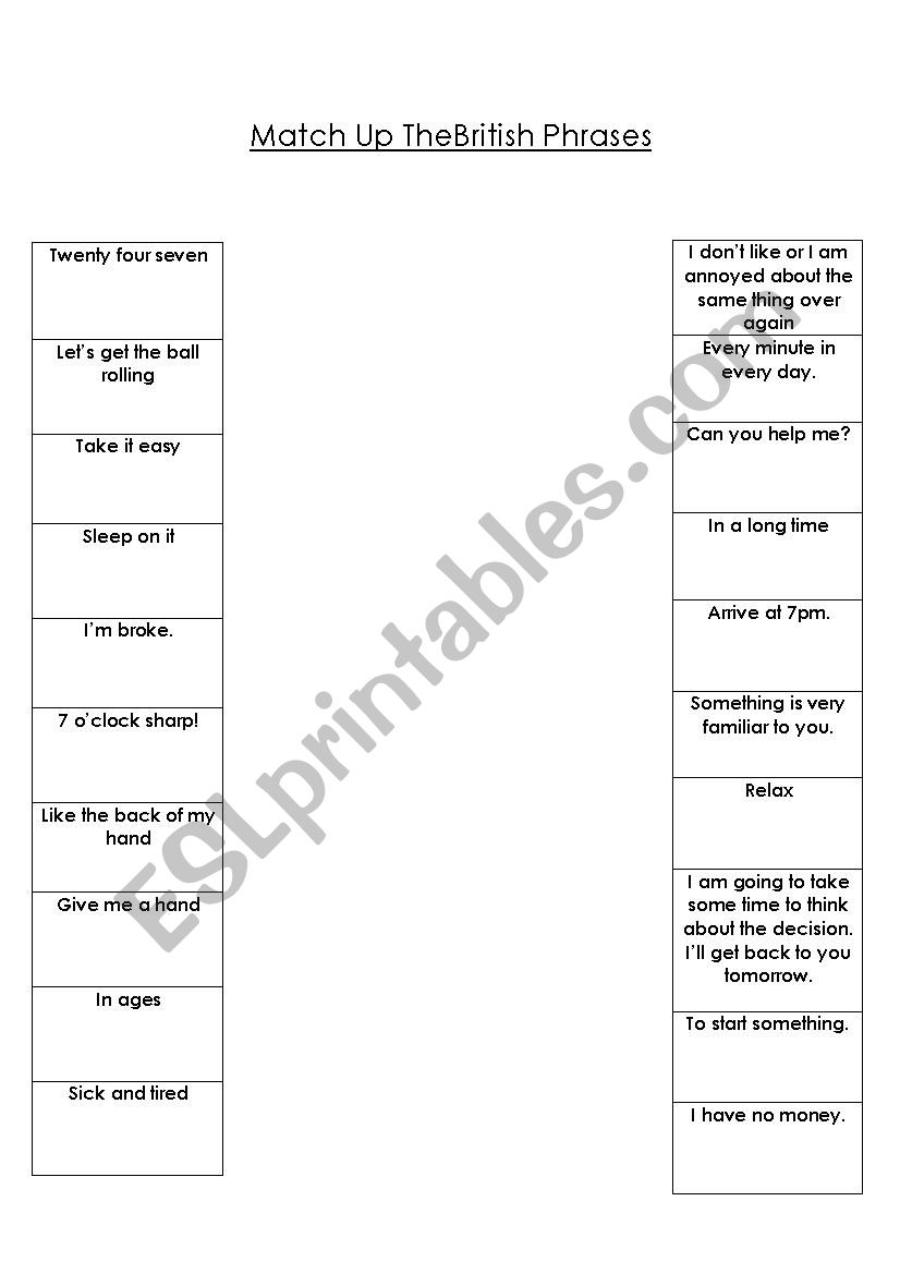 Match The British Phrases worksheet