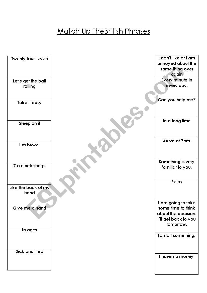 Match The British Phrases worksheet