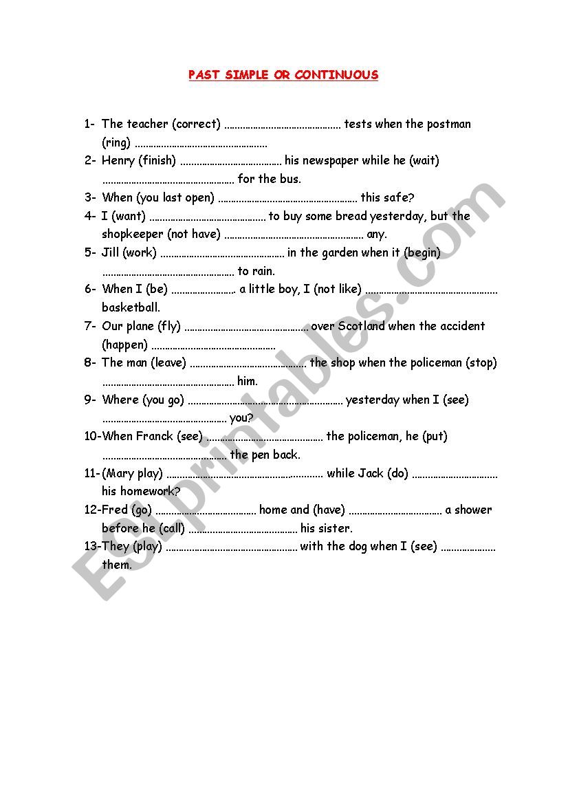 PAST SIMPLE OR CONTINUOUS2 worksheet