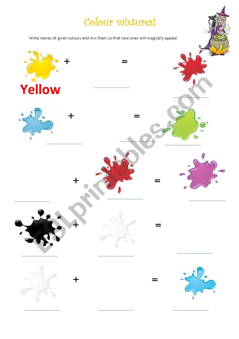 Colour mixtures! worksheet