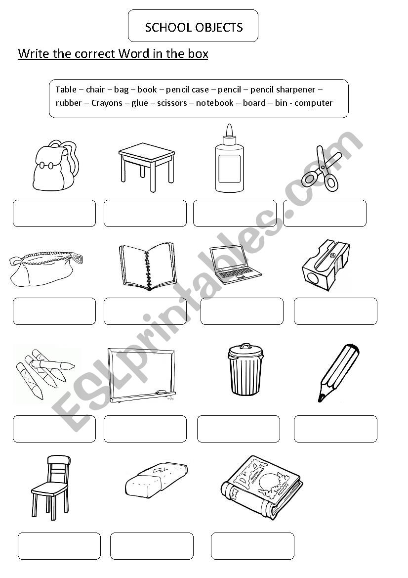 School Objects worksheet