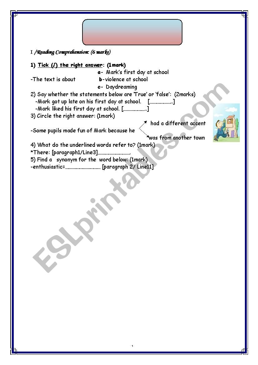 1st term test worksheet