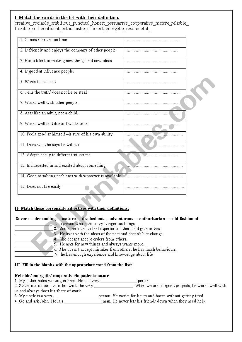 youth vocabulary exercises worksheet