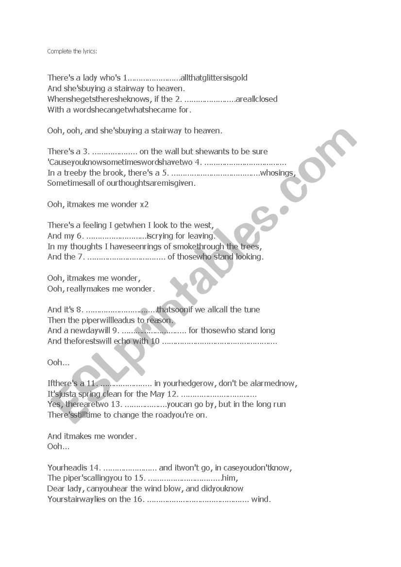 Listening comprehension with Stairway to Heaven