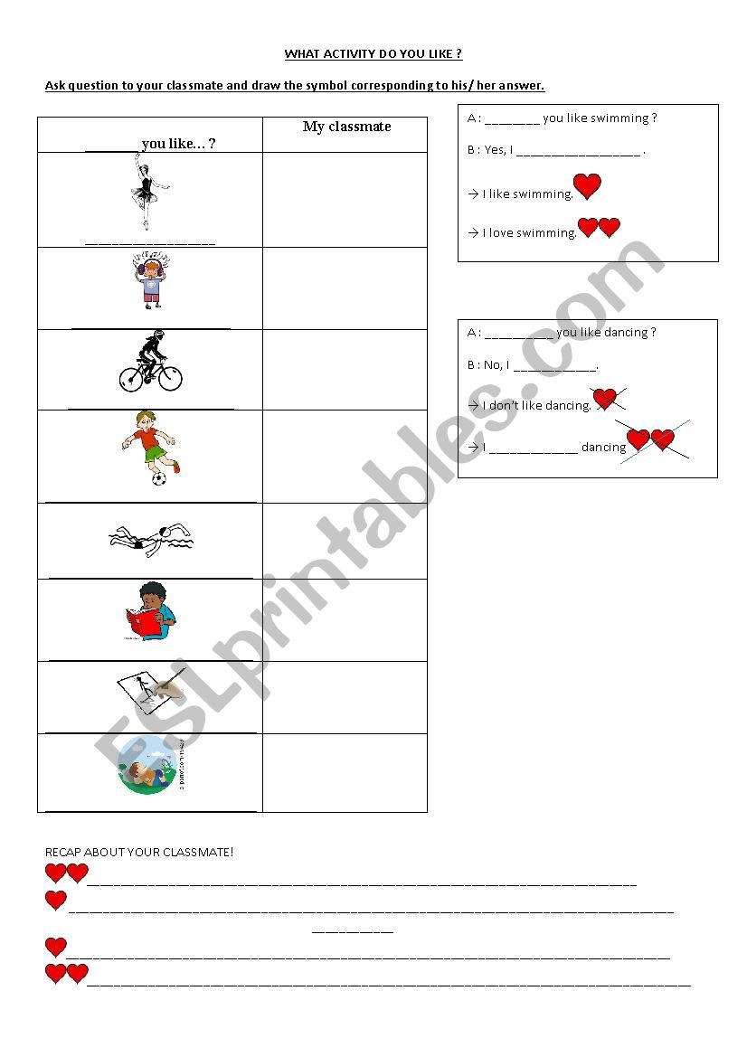 pairwork hobbies worksheet