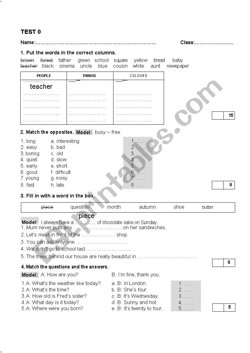 Test energy for Bulgaria worksheet