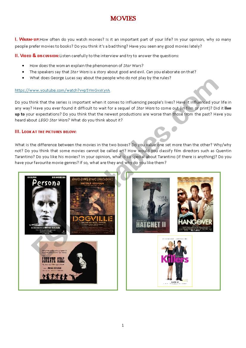 MOVIES worksheet