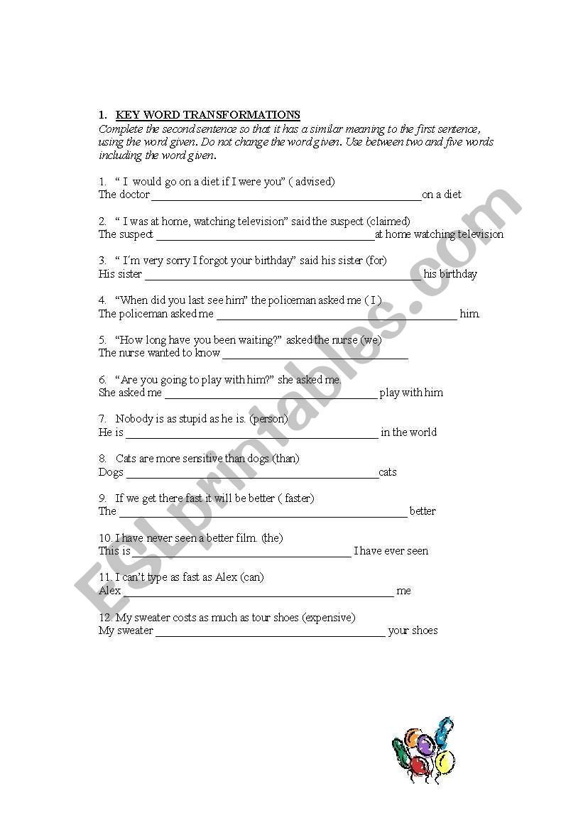 FCE -LIKE English test worksheet