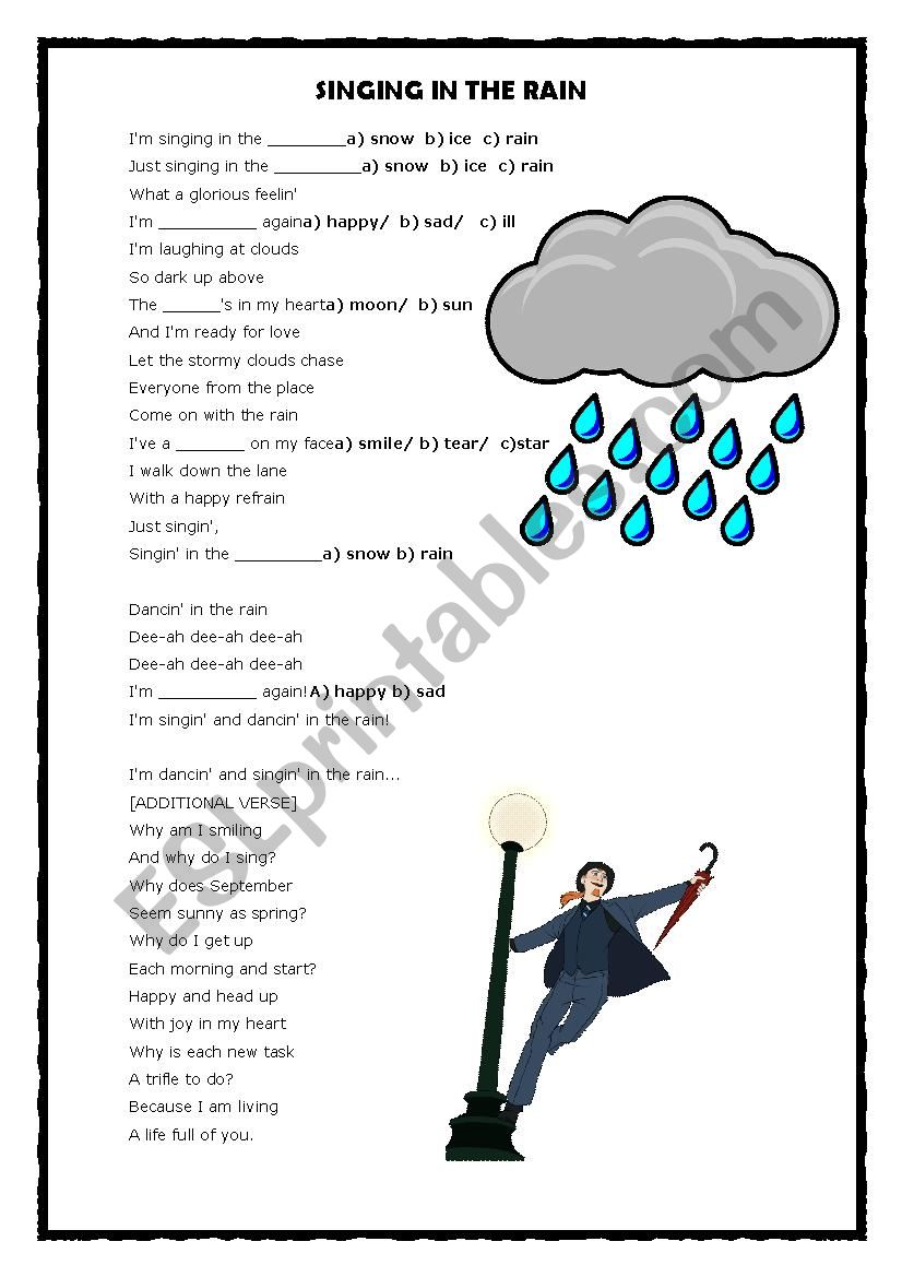 Singing in the rain activity worksheet