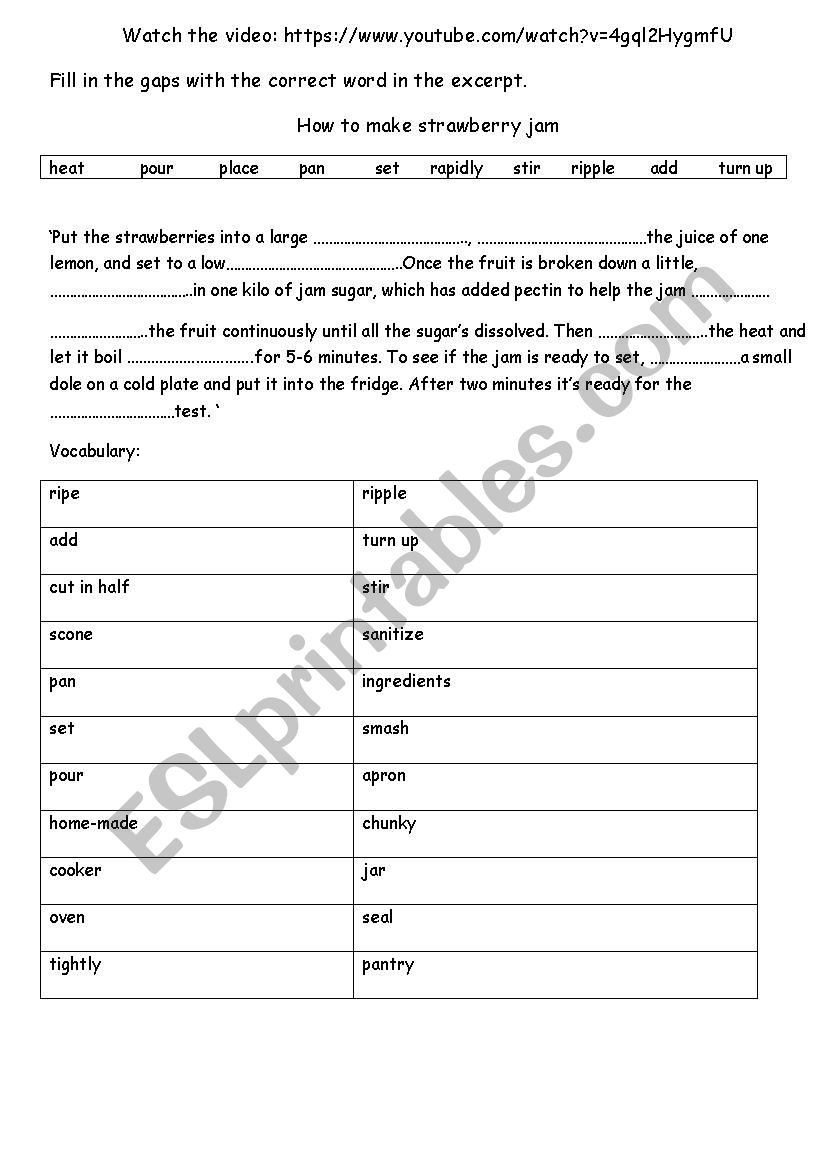 Making strawberry jam worksheet